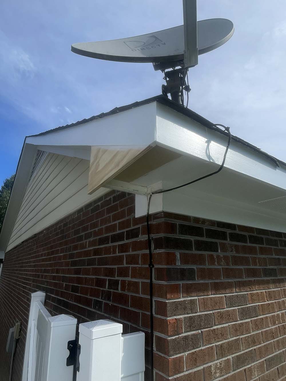 Custom plywood soffit return box and primed fascia repair in Fayetteville NC